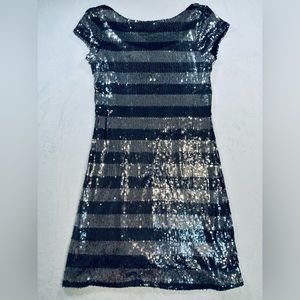 White House Black Market Silver And Black Sequine Dress Low Back Womens Size XS